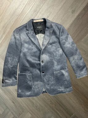 BENVENUTO BLACK Wool Blend Jersey Blazer Mens 40R Slim Medium Blue Grey Italy‎